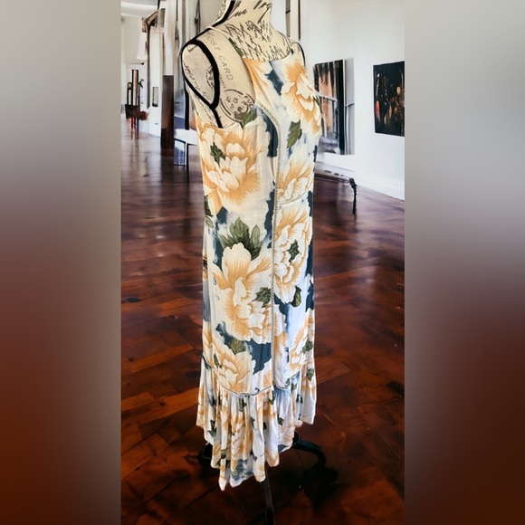 Farm Rio EUC Greenfield Midi Dress Sundress Floral White medium Anthropologie - Picture 6 of 16
